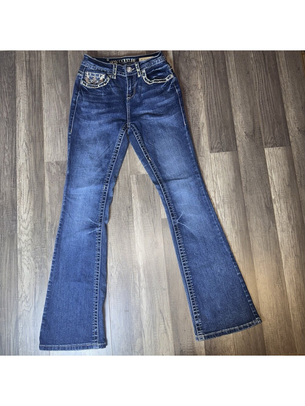 Sexy Couture Y2K Rhinestone Bootcut Jeans Women’s Size 3 33” Inseam Bling